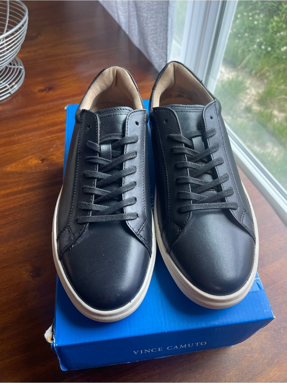Vince Camuto Black Leather Low-Top Sneakers with White Sole